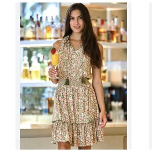 Cabana Life Jetties Dress Size L Floral Sleeveless Ruffle Smocked Waist Beach